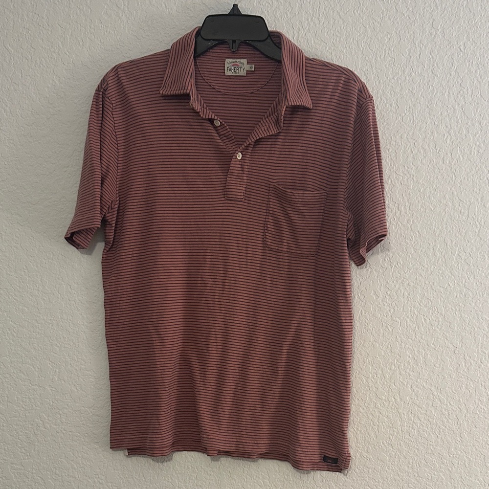 Faherty Men's Short-Sleeve Striped Polo - Rust/Burgundy